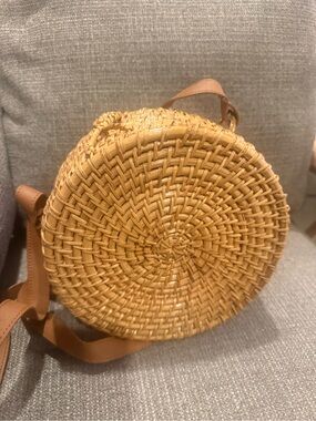 Round Rattan Woven Straw Crossbody Shoulder Bag